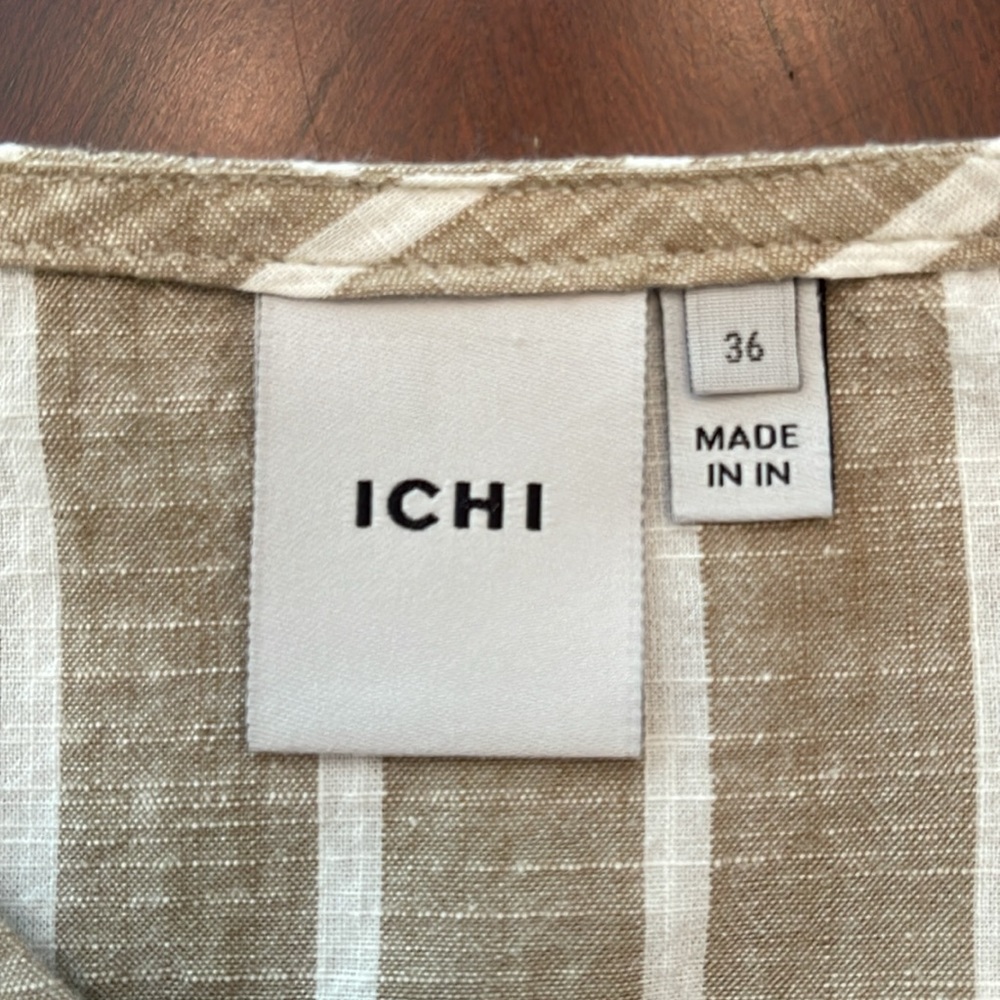 ICHI Brand Brown and White Striped Linen Dress. Cool fit for summer! size 36 - Picture 2 of 5